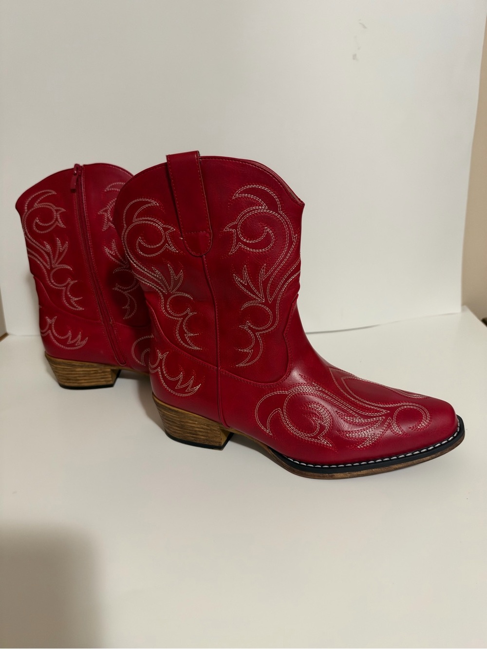 Women's Red Western Embroidered Ankle Boots